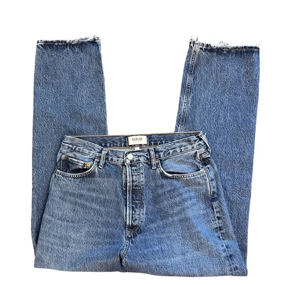 AGOLDE 90s Pinch Waist Straight Leg High Rise Medium Blue Denim Jeans Size 30 - Picture 5 of 12
